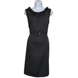 Tahari Sheath Dress Gray Belted Scandi Girl  Academia minimalist SZ 8 petite